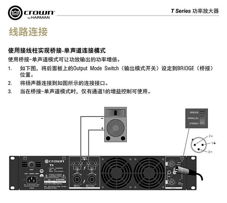 CROWN T 系列功放连接